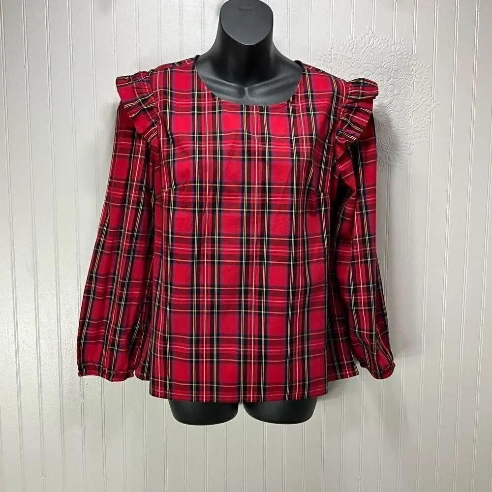 J. CREW Long Sleeve Plaid Blouse